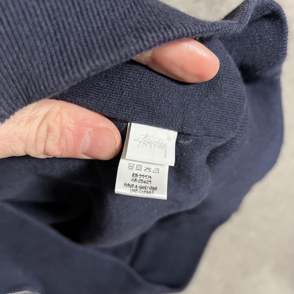 Stussy Hoodie Mens Large Navy Blue Full Zip Fleece Workgear Portugal Sweatshirt - Picture 6 of 9